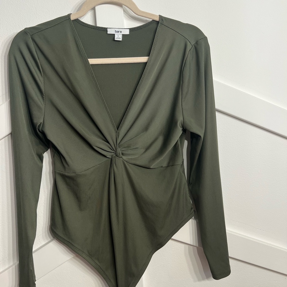 Bar III Olive Twist Front Bodysuit